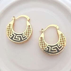 NIB Greek key Golden Huggie Earrings